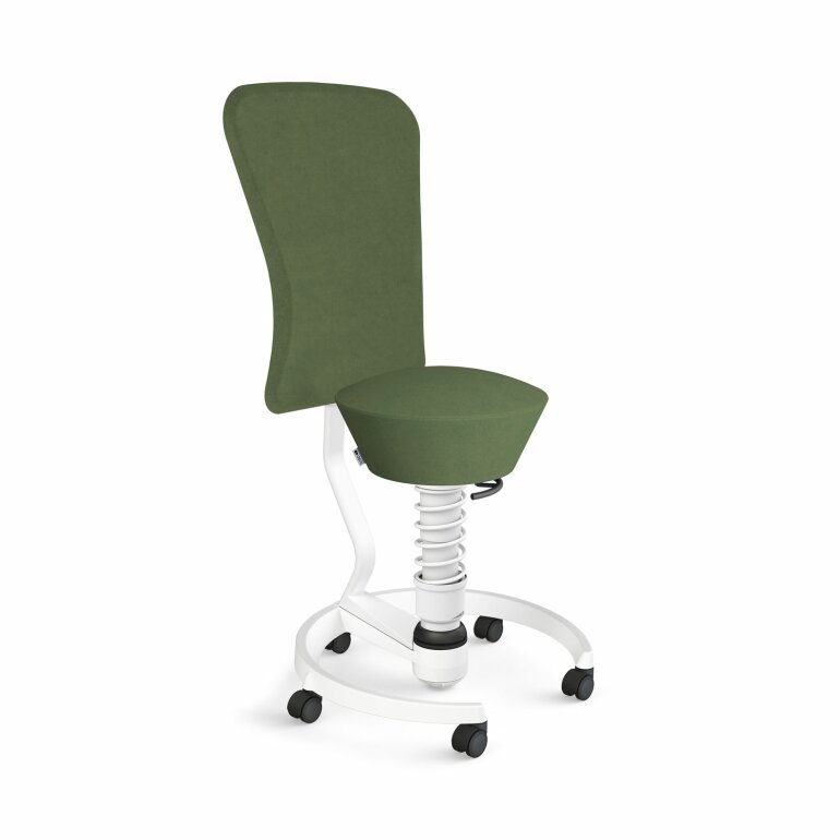 Aeris Swopper mit Rollen & Lehne | Feder Standard | Mikrofaser: Grün | Gestellfarbe: Weiß