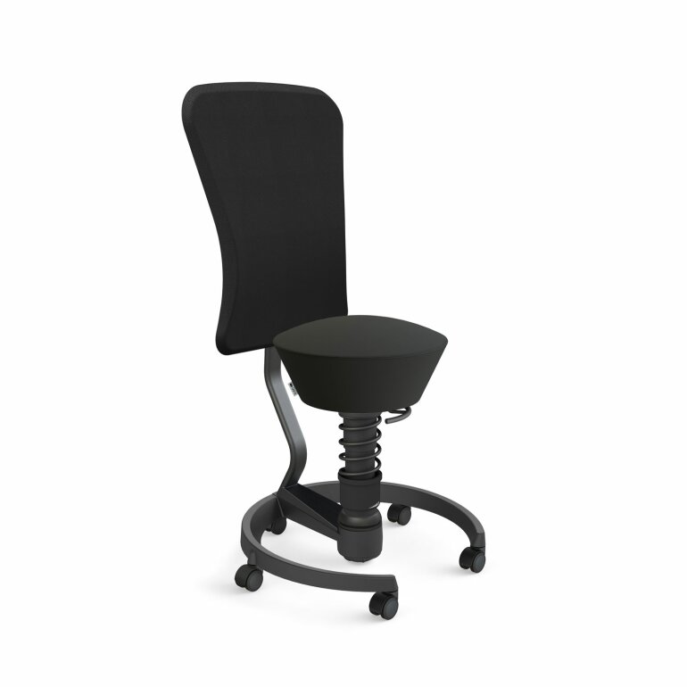 Aeris Swopper mit Rollen & Lehne | Feder Low | Kunstleder: Schwarz | Gestellfarbe: Schwarz Rollen Hartboden