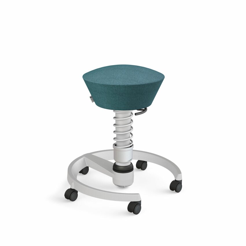 Aeris Swopper mit Rollen | Feder Standard | Wollmischung meliert: Petrolblau | Gestellfarbe: Hellgrau metallic