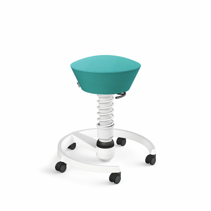 Aeris Swopper mit Rollen | Feder Standard | Wollmischung: Türkis | Gestellfarbe: Weiß