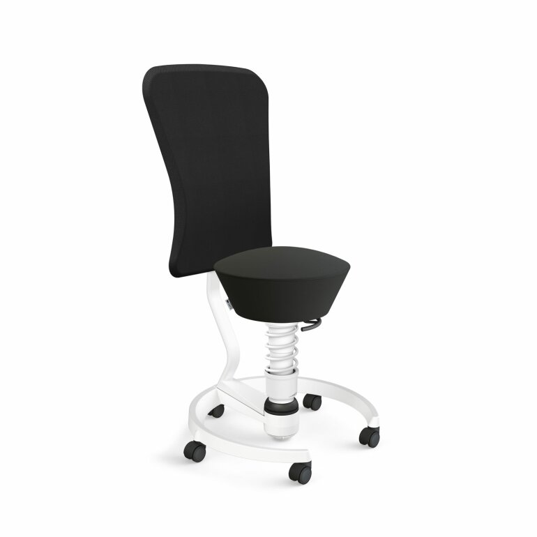 Aeris Swopper mit Rollen & Lehne | Feder Light | Kunstleder: Schwarz | Gestellfarbe: Weiß Rollen Hartboden