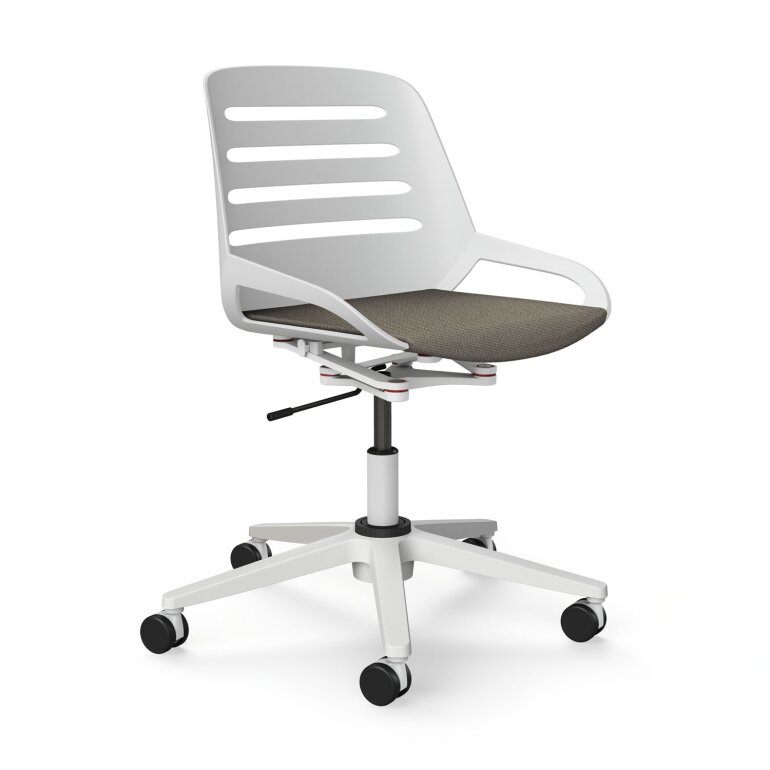 Aeris Numo Task mit Rollen | Säule Gasfeder | Cura: Beige meliert | ohne Rückenpolster | Gestellfarbe: Weiß