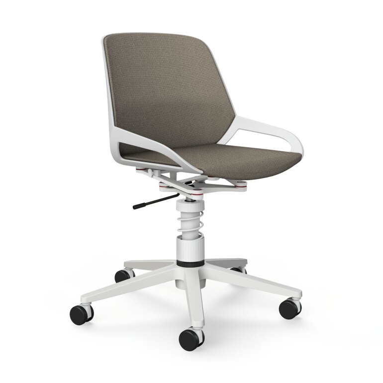 Aeris Numo Task mit Rollen | Feder Standard | Cura: Beige meliert | mit Rückenpolster | Gestellfarbe: Weiß