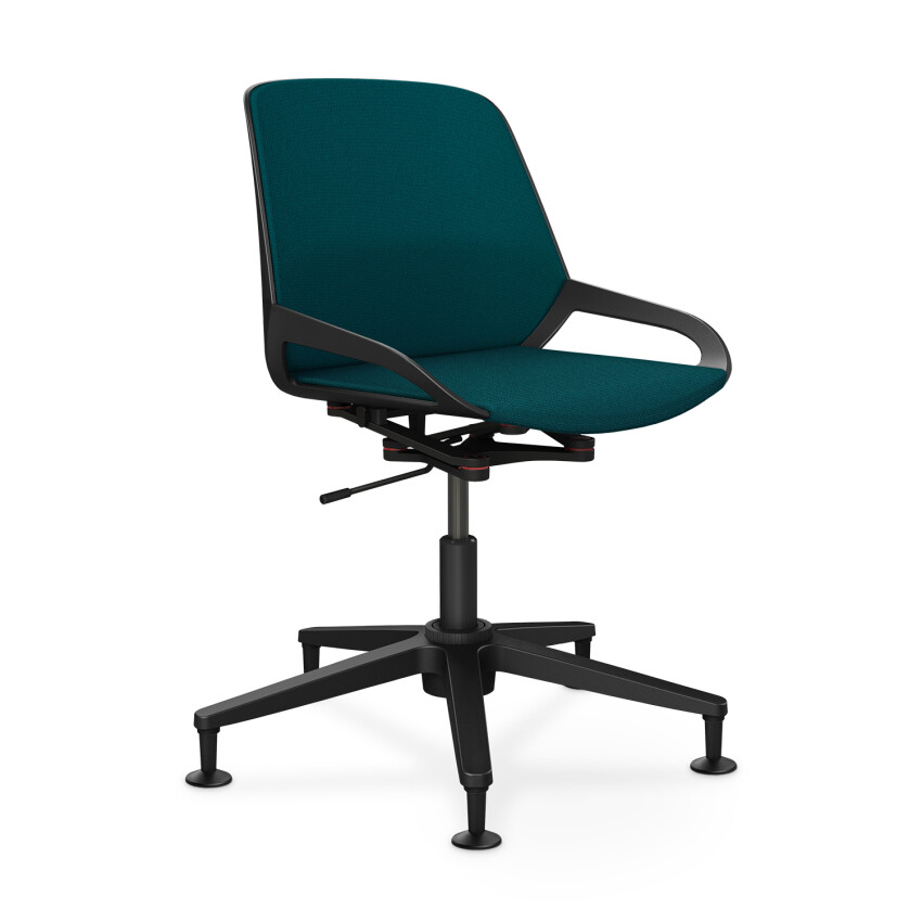 Aeris Numo Task mit Gleiter | Säule Gasfeder | Cura: Petrolblau meliert | mit Rückenpolster | Gestellfarbe: Schwarz