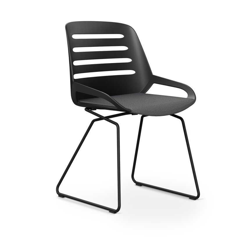 Aeris Numo Comfort Kufengestell | Cura: Grau meliert | ohne Rückenpolster | Gestellfarbe: Schwarz | Sitzschale: Schwarz