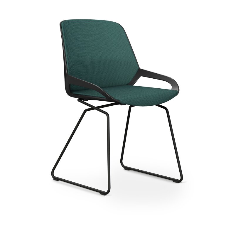 Aeris Numo Comfort Kufengestell | Cura: Taubenblau meliert | mit Rückenpolster | Gestellfarbe: Schwarz | Sitzschale: Schwarz