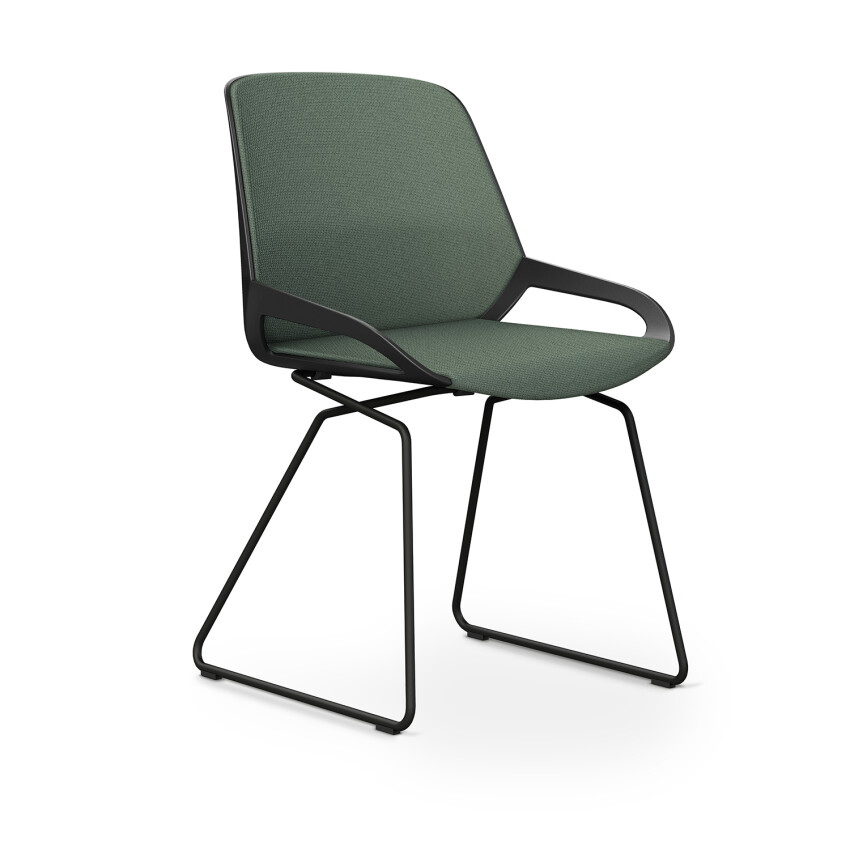 Aeris Numo Comfort Kufengestell | Cura: Blassgrün meliert | mit Rückenpolster | Gestellfarbe: Schwarz | Sitzschale: Schwarz