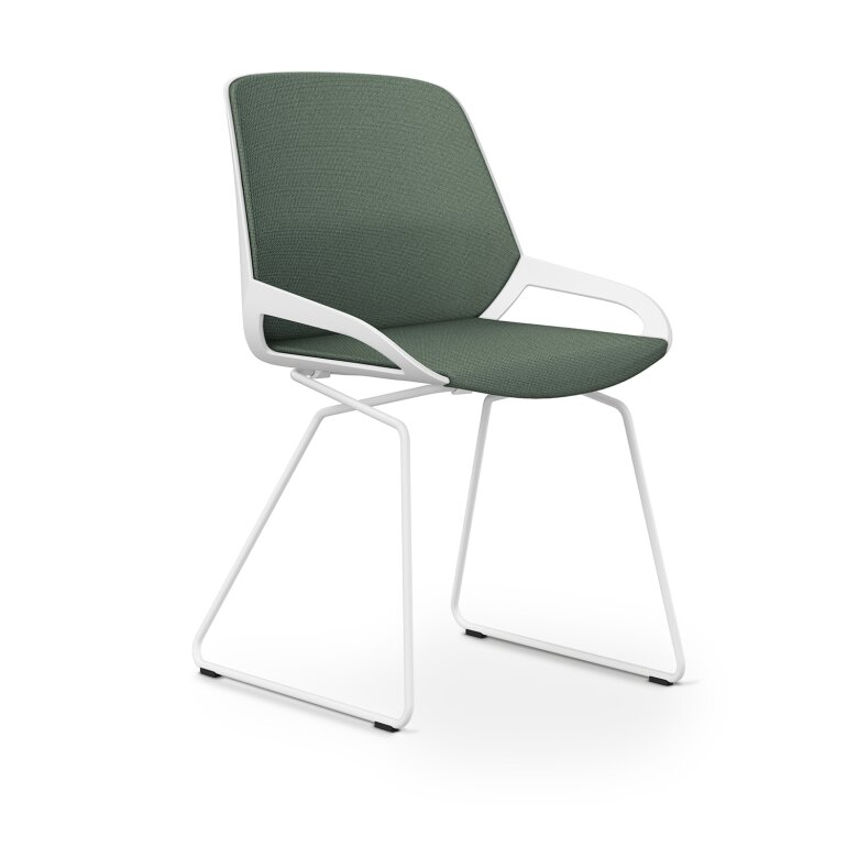 Aeris Numo Comfort Kufengestell | Cura: Blassgrün meliert | mit Rückenpolster | Gestellfarbe: Weiß | Sitzschale: Weiß