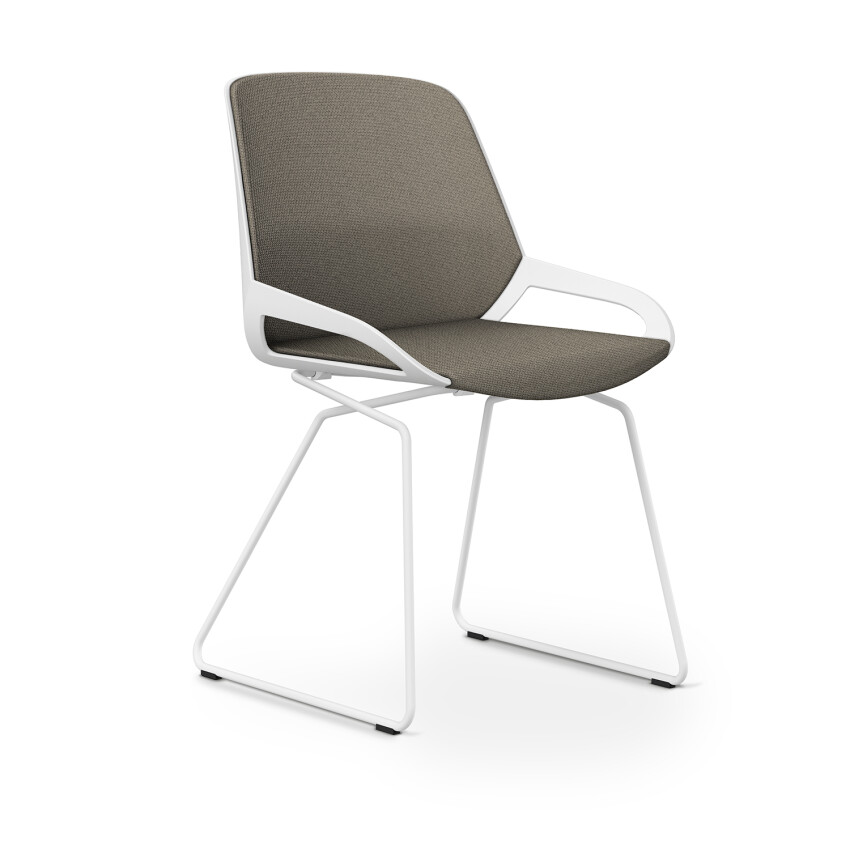 Aeris Numo Comfort Kufengestell | Cura: Beige meliert | mit Rückenpolster | Gestellfarbe: Weiß | Sitzschale: Weiß
