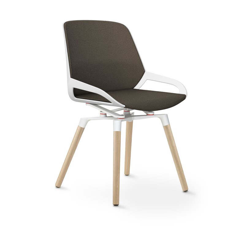 Aeris Numo Comfort Holzbeine: Eiche Natur | Cura: Braun meliert | mit Rückenpolster | Kinematikfarbe: Weiß | Sitzschale: Weiß