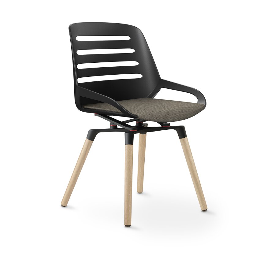 Aeris Numo Comfort Holzbeine: Eiche Natur | Cura: Beige meliert | ohne Rückenpolster | Kinematikfarbe: Schwarz | Sitzschale: Schwarz