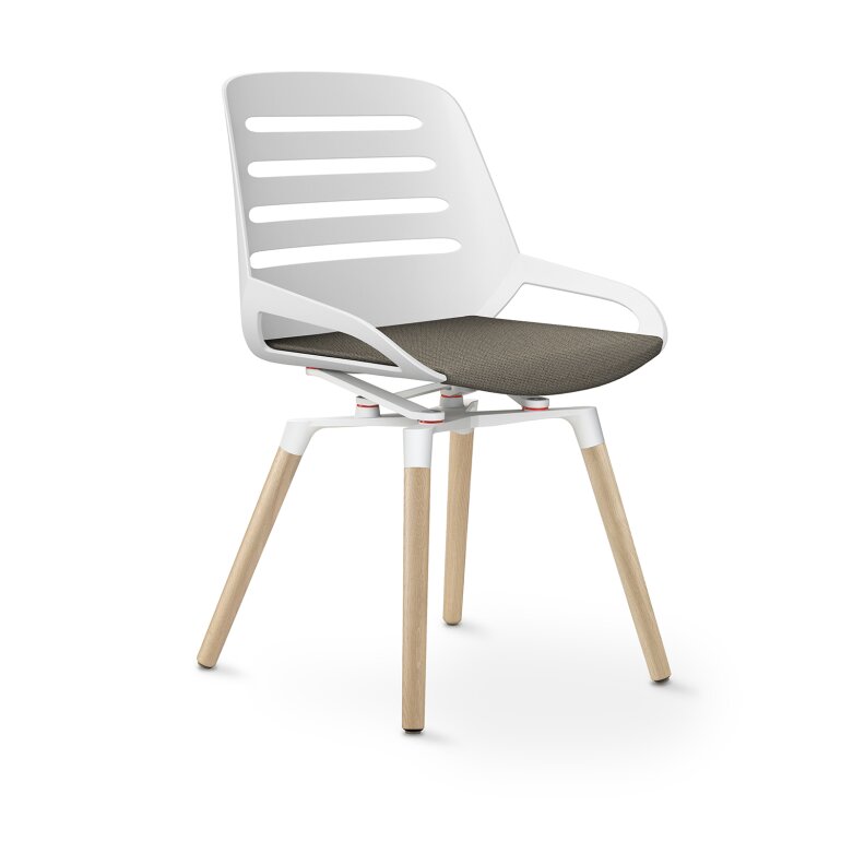 Aeris Numo Comfort Holzbeine: Eiche Natur | Cura: Beige meliert | ohne Rückenpolster | Kinematikfarbe: Weiß | Sitzschale: Weiß
