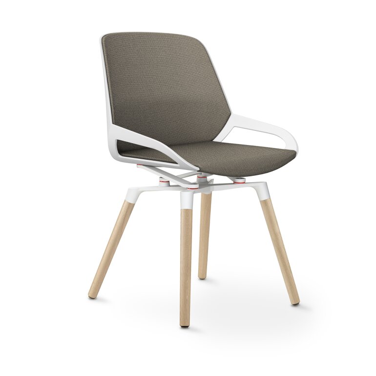 Aeris Numo Comfort Holzbeine: Eiche Natur | Cura: Beige meliert | mit Rückenpolster | Kinematikfarbe: Weiß | Sitzschale: Weiß