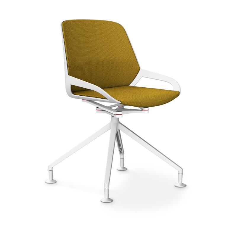 Aeris Numo Comfort Fußkreuz | Cura: Gelb meliert | mit Rückenpolster | Kinematikfarbe: Weiß | Sitzschale: Weiß
