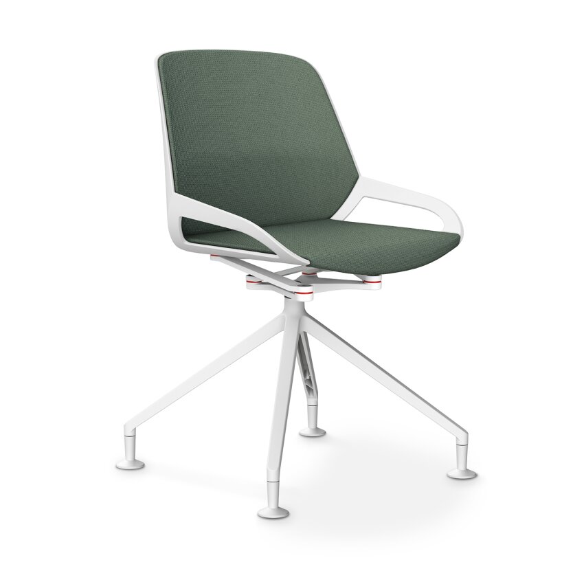 Aeris Numo Comfort Fußkreuz | Cura: Blassgrün meliert | mit Rückenpolster | Kinematikfarbe: Weiß | Sitzschale: Weiß