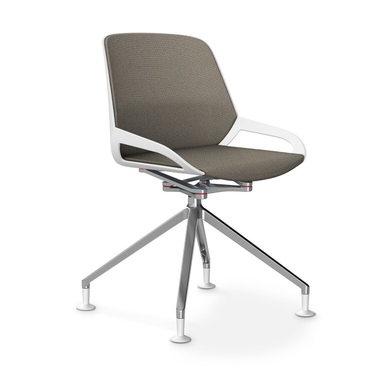 Aeris Numo Comfort Fußkreuz | Cura: Beige meliert | mit Rückenpolster | Kinematikfarbe: Hochglanz Poliert | Sitzschale: Weiß