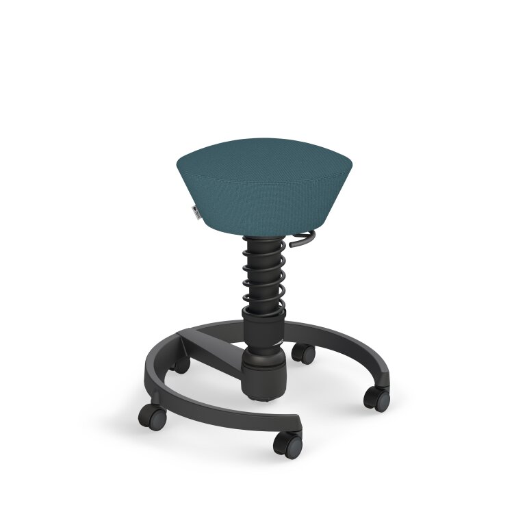 Aeris Swopper mit Rollen | Feder Standard | Cura: Blau meliert | Gestellfarbe: Schwarz | Hartbodenrollen