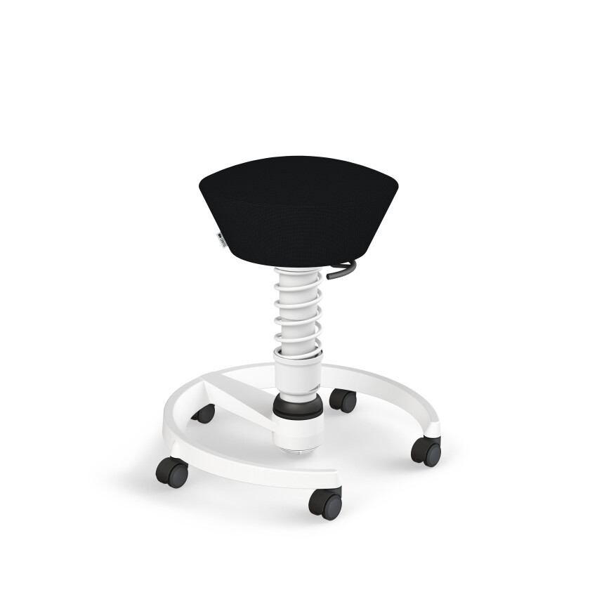Aeris Swopper mit Rollen | Feder Standard | Cura: Schwarz | Gestellfarbe: Weiß | Weichbodenrollen