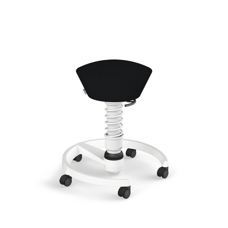 Aeris Swopper mit Rollen | Feder Standard | Cura: Schwarz | Gestellfarbe: Weiß | Weichbodenrollen