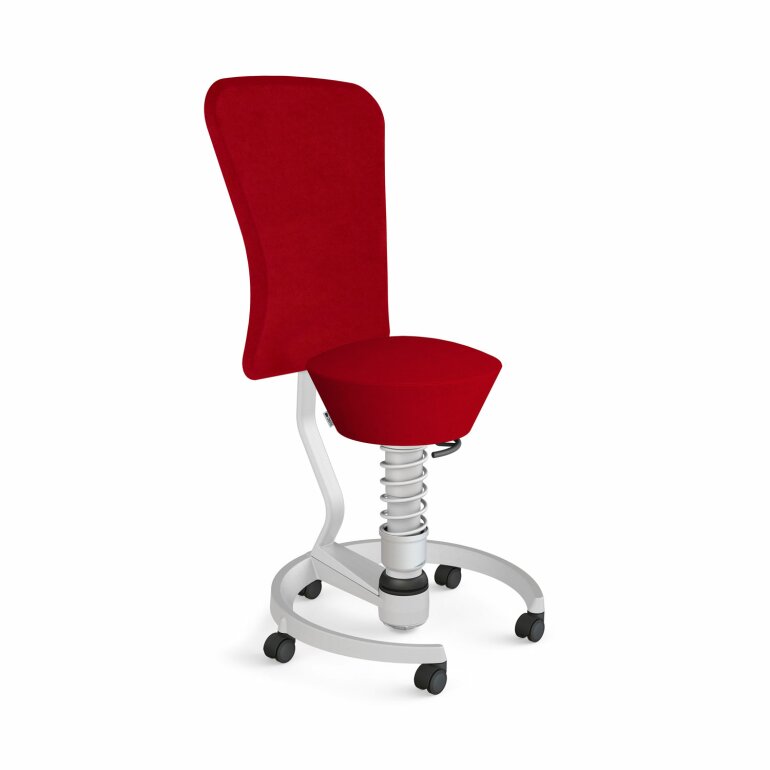 Aeris Swopper mit Rollen & Lehne | Feder Standard | Mikrofaser: Rot | Gestellfarbe: Hellgrau metallic