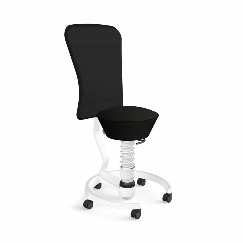 Aeris Swopper mit Rollen & Lehne | Feder Standard | Mesh-Gewebe: Schwarz | Gestellfarbe: Weiß