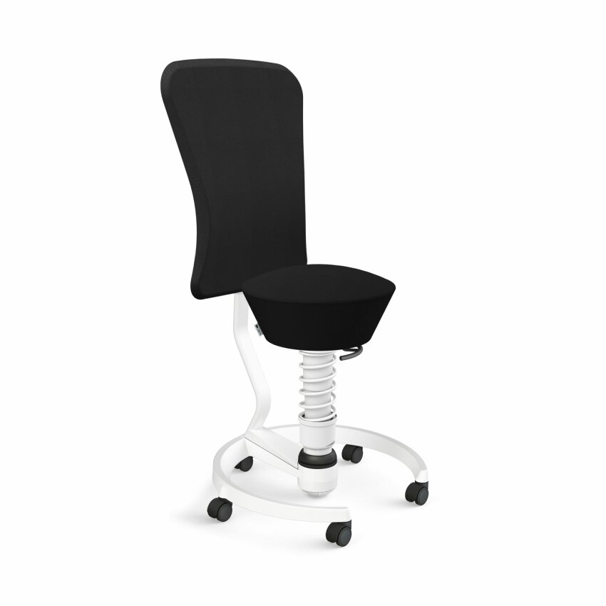 Aeris Swopper mit Rollen & Lehne | Feder Standard | Wollmischung: Schwarz | Gestellfarbe: Weiß