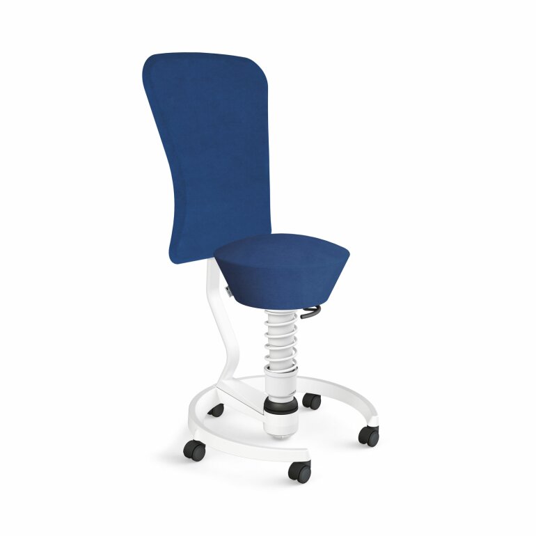 Aeris Swopper mit Rollen & Lehne | Feder Standard | Mikrofaser: Blau | Gestellfarbe: Weiß