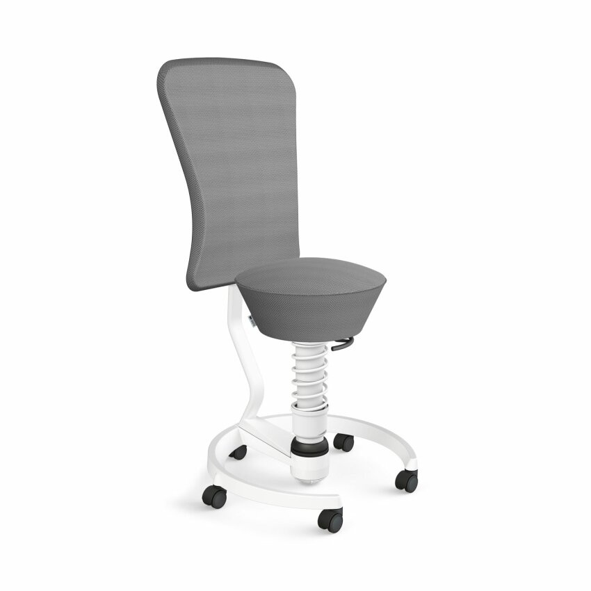 Aeris Swopper mit Rollen & Lehne | Feder Standard | Mesh-Gewebe: Grau | Gestellfarbe: Weiß