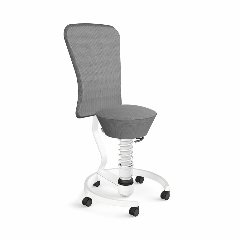 Aeris Swopper mit Rollen & Lehne | Feder Standard | Mesh-Gewebe: Grau | Gestellfarbe: Weiß