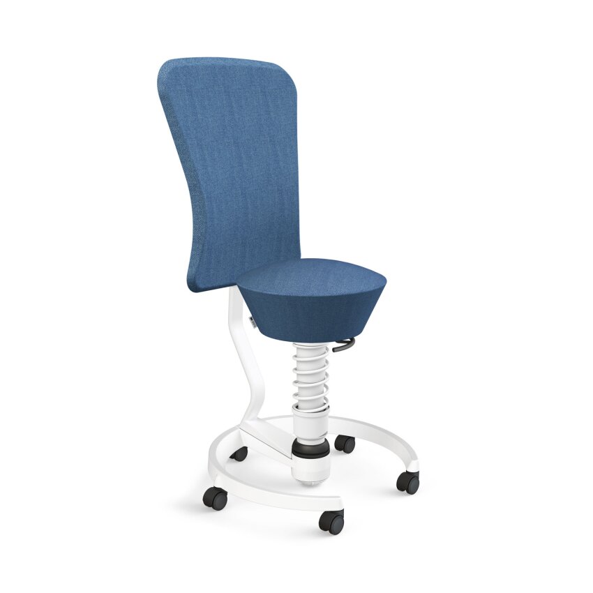 Aeris Swopper mit Rollen & Lehne | Feder Standard | Wollmischung meliert: Blau | Gestellfarbe: Weiß