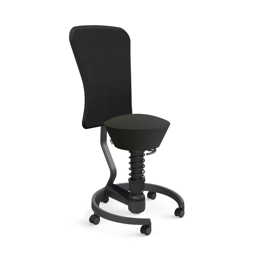 Aeris Swopper mit Rollen & Lehne | Feder Standard | Kunstleder: Schwarz | Gestellfarbe: Schwarz Rollen Hartboden