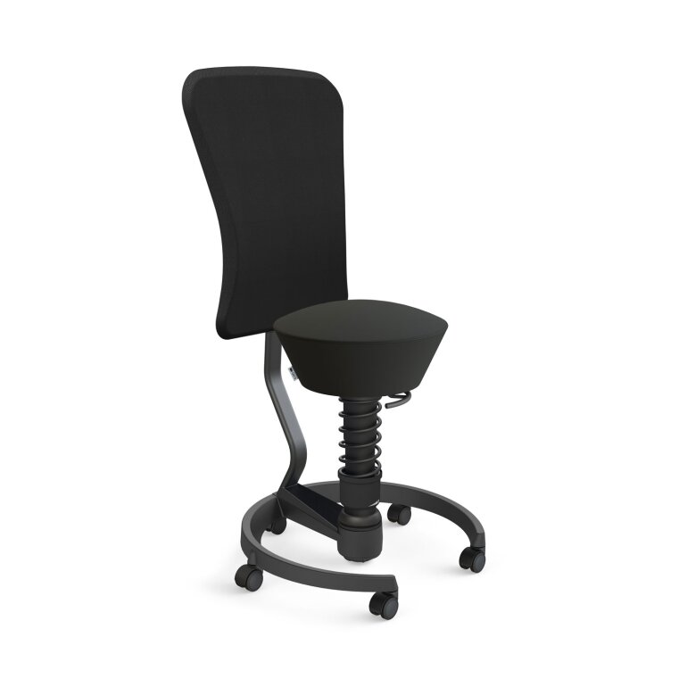 Aeris Swopper mit Rollen & Lehne | Feder Standard | Kunstleder: Schwarz | Gestellfarbe: Schwarz Rollen Hartboden