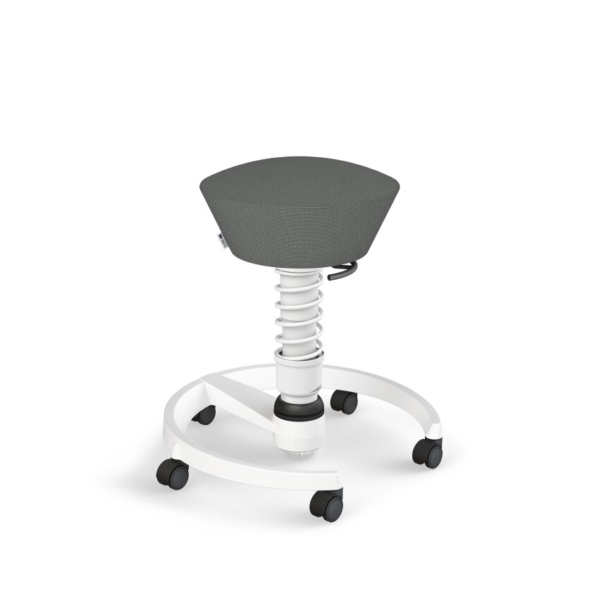 Aeris Swopper mit Rollen | Feder Standard | Cura: Grau meliert | Gestellfarbe: Weiß | Hartbodenrollen