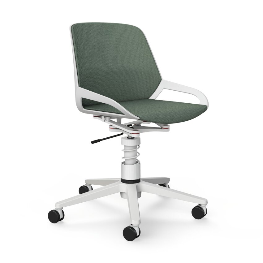 Aeris Numo Task mit Rollen | Feder Standard | Cura: Blassgrün meliert | mit Rückenpolster | Gestellfarbe: Weiß